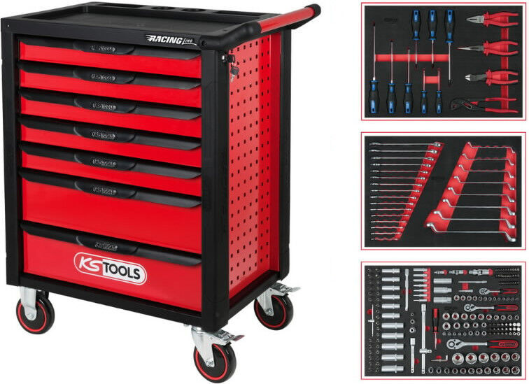 Tööriistakast KsTools RacingLine, 67.8 cm x 45.9 cm x 94.5 cm, must v./punane v.