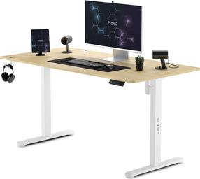 Datorspēļu galds regulējams augstums SENSE7 Nojo, 140 cm x 70 cm, 72 - 118 cm, balts krās./priedes krās.