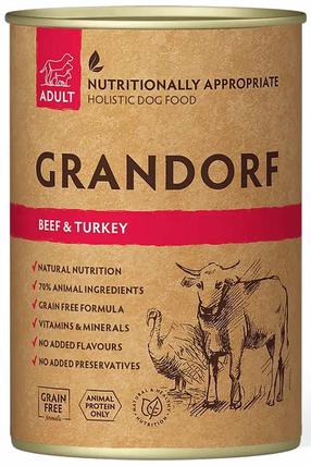Mitrā barība (konservi) suņiem Grandorf Holistic, liellopa gaļa/tītara gaļa, 0.4 kg