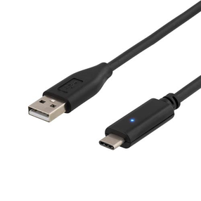 Įkrovimo laidas Deltaco Baltic, USB Type A/USB Type-C, 150 cm, juoda sp.