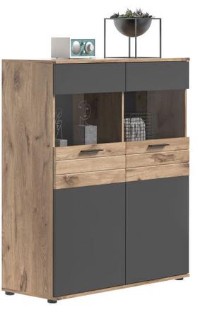 Vitrina MC Akcent Mason, ruda sp./pilka sp., 110 cm x 37 cm x 122 cm