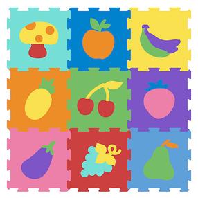 Kilimėlis kūdikiams - dėlionė Smily Play Fruit, 29 cm x 29 cm, 9 vnt, įvairių spalvų