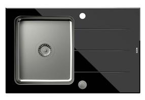 Virtuves izlietne Quadron Ford 111, stikls/nerūsējošais tērauds, 78 cm x 50 cm x 19 cm, melns krās./nerūsējošā tērauda krās.
