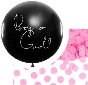 Balons apaļš Party&Deco Boy or Girl?, melna krās./rozā krās.