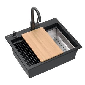 Virtuves izlietne Quadron Kurt 110, granīts, 59 cm x 50 cm x 21.5 cm, melna