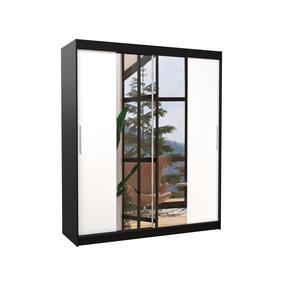 Шкаф ADRK Dallas 180, белый цв./черный цв., 58 см x 180 см x 215 см, с зеркалом