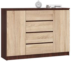 Komoda Akord K140 2D 4SZ CLP, sonoma ąžuolo/tamsiai ruda, 40 cm x 138 cm x 99 cm