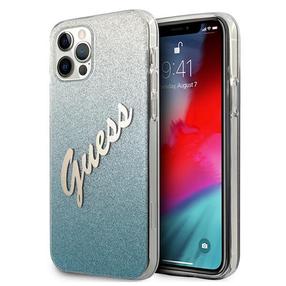 Telefona vāciņš Guess Glitter Gradient Script for iPhone 12 / 12 Pro, sudraba krās./gaiši zila krās., Apple
