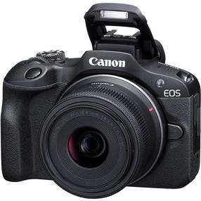 Bezspoguļa kamera Canon EOS R100/RF-S 18-45mm + Mount Adapter, melna krās.