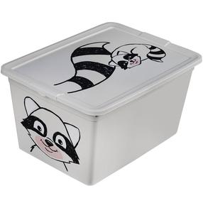 Daiktadėžė su dangčiu, žaislams Branq X Box Deco Animal Racoon, 15 l, skaidri sp./juoda sp., 38.5 x 28.5 x 20 cm