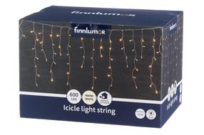 Lempučių girlianda Finnlumor, 12 m, šiltai balta sp., 600 LED, Skaidri sp./Balta sp.