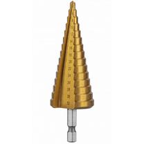 Pakopinis grąžtas, medienos / pvc / metalo pjūklai GE HT6D322 HT6D322, varis, hss-tin, hex 1/4, 4 - 20 mm x 7.5 cm