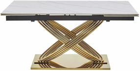 Valgomojo stalas išskleidžiamas Hermes II, aukso sp./balta sp./marmuro sp., 160 - 240 cm x 90 cm x 75 cm