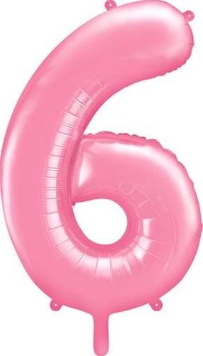 Folijas balons cipars PartyDeco Nr. 6, gaiši rozā krās.