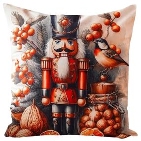 Kalėdinis dekoratyvinės pagalvėlės užvalkalas JCLA-86, raudona/oranžinė/pilka, 45 cm x 45 cm