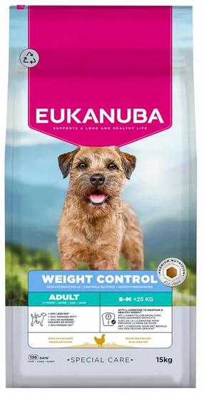 Sausā suņu barība Eukanuba Weight Control Chicken Small & Medium, vistas gaļa/kukurūza, 15 kg