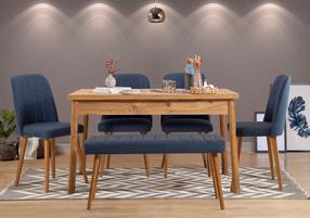 Valgomojo komplektas Kalune Design Costa 1048 - 2 A, pušies sp./tamsiai mėlyna sp.