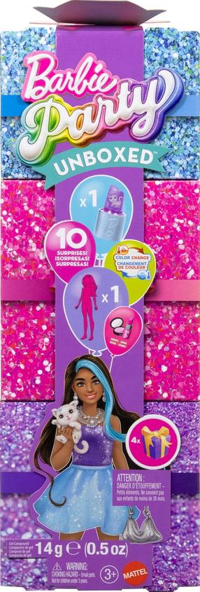 Lelle ar aksesuāriem Mattel Barbie Glam Party Unboxed, 29 cm, violeta krās.