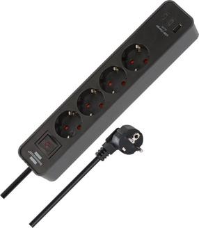 Pikendusjuhe Brennenstuhl, 3 x 1,5 mm², 1.5 m, 4 pesa, 3USB, lülitiga, must v.