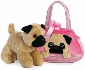 Pliušinis žaislas, su krepšiu šuo Aurora Fancy Pals, ruda sp./rožinė sp., 20 cm