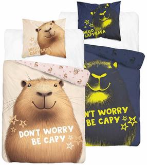 Vaikiškas patalynės užvalkalų komplektas Glow In The Dark Capybara PPE-168, įvairių spalvų/rusva sp., 140 x 200 cm