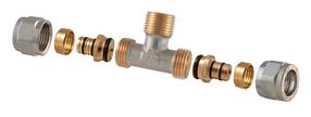 Išardomasis užveržiamas trišakis TDM Brass 1460, 90 °, 18mm x 3/4", žalvaris/nikelis