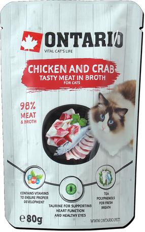 Šlapias kačių maistas Ontario Tasty Meat In Broth 213-3033, vištiena/jūros gėrybės, 0.08 kg
