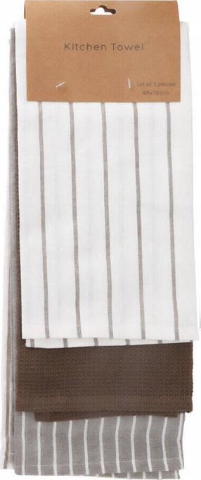 Virtuvinių rankšluosčių rinkinys Home Styling Collection, ruda sp./balta sp., 70 cm x 45 cm, 3 vnt.