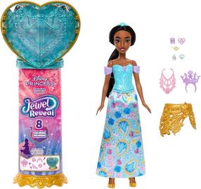 Lėlė su priedais Mattel Disney Princess Jewel Reveal Jasmine, 29 cm, mėlyna sp.