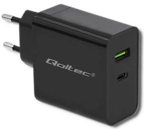 Adapteris Qoltec 51717, USB/Europlug/USB-C, juoda, 42 W