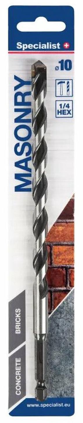 Betono grąžtas Specialist+ Masonry 10160, betonui/keramikai/granitui, sraigtinis, hex 1/4, 10 mm x 20 cm