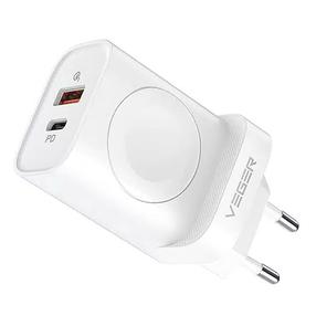 Telefona lādētājs Veger W002E, USB Type C/USB Type A/Wireless, balta krās., 25 W
