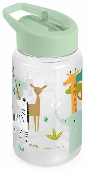 Dzeramā pudele ar silikona salmiņu Miniland Kiddie Jungle, 450 ml, 6+ mēn., tritāns, zaļa krās.