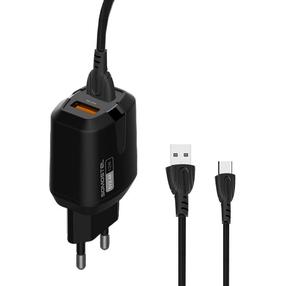 Telefoni laadija Somostel SMS-A139, USB Type-C/2 x USB, 100 cm, must v., 12 W