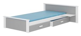 Bērnu gulta ADRK Aldex Shelf, balta krās./pelēka krās., 90 x 200 cm, ar nodalījumu gultas veļai, ar matraci