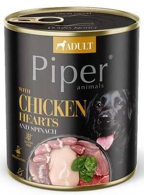 Mitrā barība (konservi) suņiem Dolina Noteci Piper Animals Chicken Hearts with Spinach, 0.8 kg