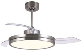 Griestu ventilators ar lampu CristalRecord Areca 85-298-48-002, 48 W, 1 gab., caurspīdīga krās./satīna niķelis krās.