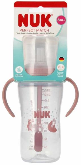 Bērnu pudele dzeršanai Nuk Perfect Match Bear, 260 ml, 8 mēn., caurspīdīga krās./rozā krās.