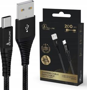Провод Extralink Smart Life CABESL01, USB Type C/USB Type A, 200 см, черный цв., 15 Вт