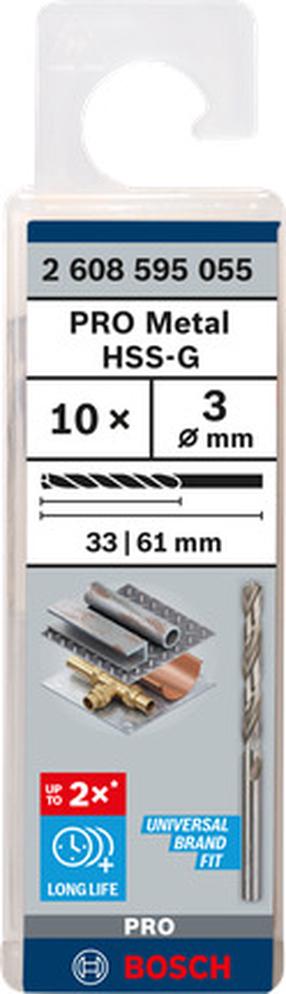 Metalo grąžtų rinkinys Bosch, metalas, hss-g, tiesus, 3 mm x 6.1 cm