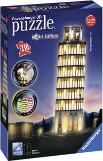 3D dėlionė Ravensburger Tower of Pisa, Night Edition 125159, 18.1 cm x 18.1 cm, 216 vnt., įvairių spalvų