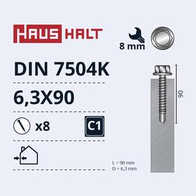 Pašvītņojošā skrūve Haushalt, 6.3 mm x 90 mm, 8 gab.