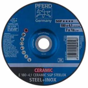 Slīpēšanas disks Pferd E180-4.1 Ceramic SGP Steelox, 180 mm x 22.23 mm