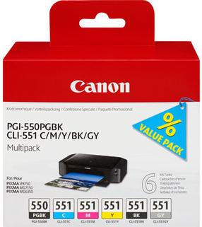 Rašalinio spausdintuvo kasečių rinkinys Canon CLI551 PGI-550PGblack, geltona/juoda/pilka