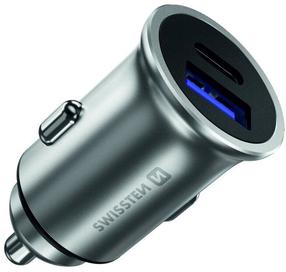 Auto laadija Swissten SW-CCH-ME2-QC3.0-PD-36W-S, USB 3.0/USB Type C, hõbe v., 36 W