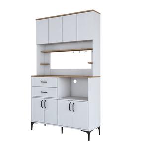 Daugiafunkcinė virtuvės spinta Kalune Design JE179, balta sp./riešuto sp., 120 cm x 40 cm x 204.2 cm