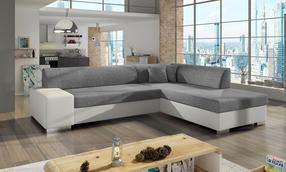 Kampinė sofa Porto Sawana 21, Soft 17, balta sp./pilka sp., dešininė, 217 x 278 cm x 74 cm