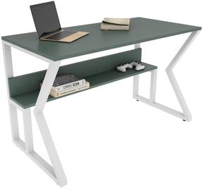 Rašomasis stalas su lentyna Kalune Design Wake 875ZNA4576, 120 cm x 60 cm, 72.8 cm, balta sp./žalia sp.