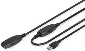 Vads Digitus Active USB Extension Cable DA-73105 USB A female, USB A male, 10 m, melna krās.