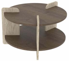 Kavos staliukas Kalune Design Oalla, riešuto sp./travertine sp., 70 cm x 70 cm x 45 cm